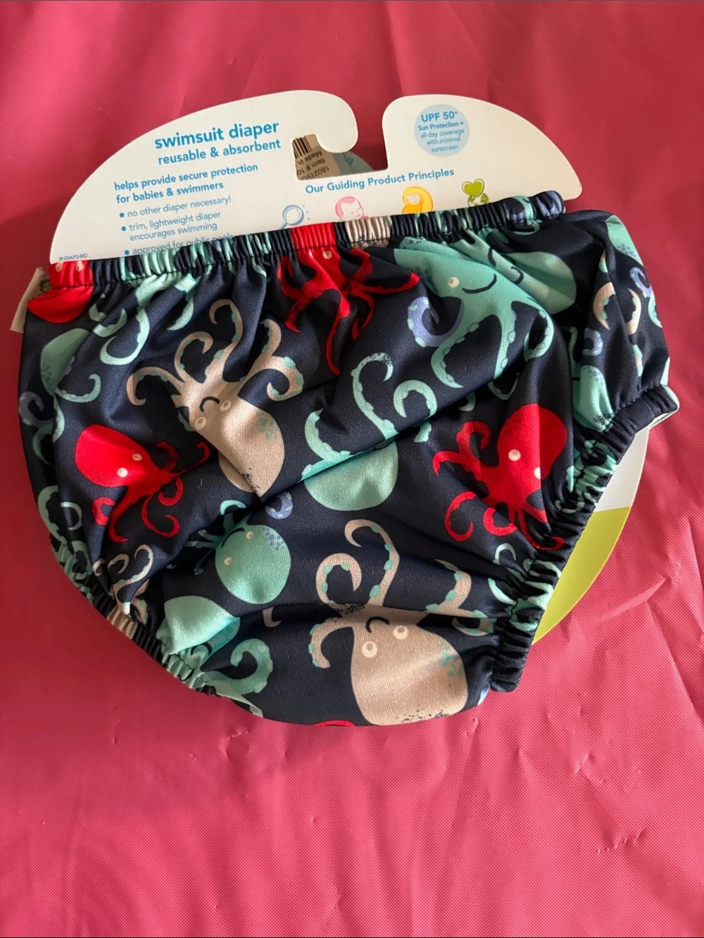 i play. Navy Swim Diaper with Red & Turquoise Octopus Print